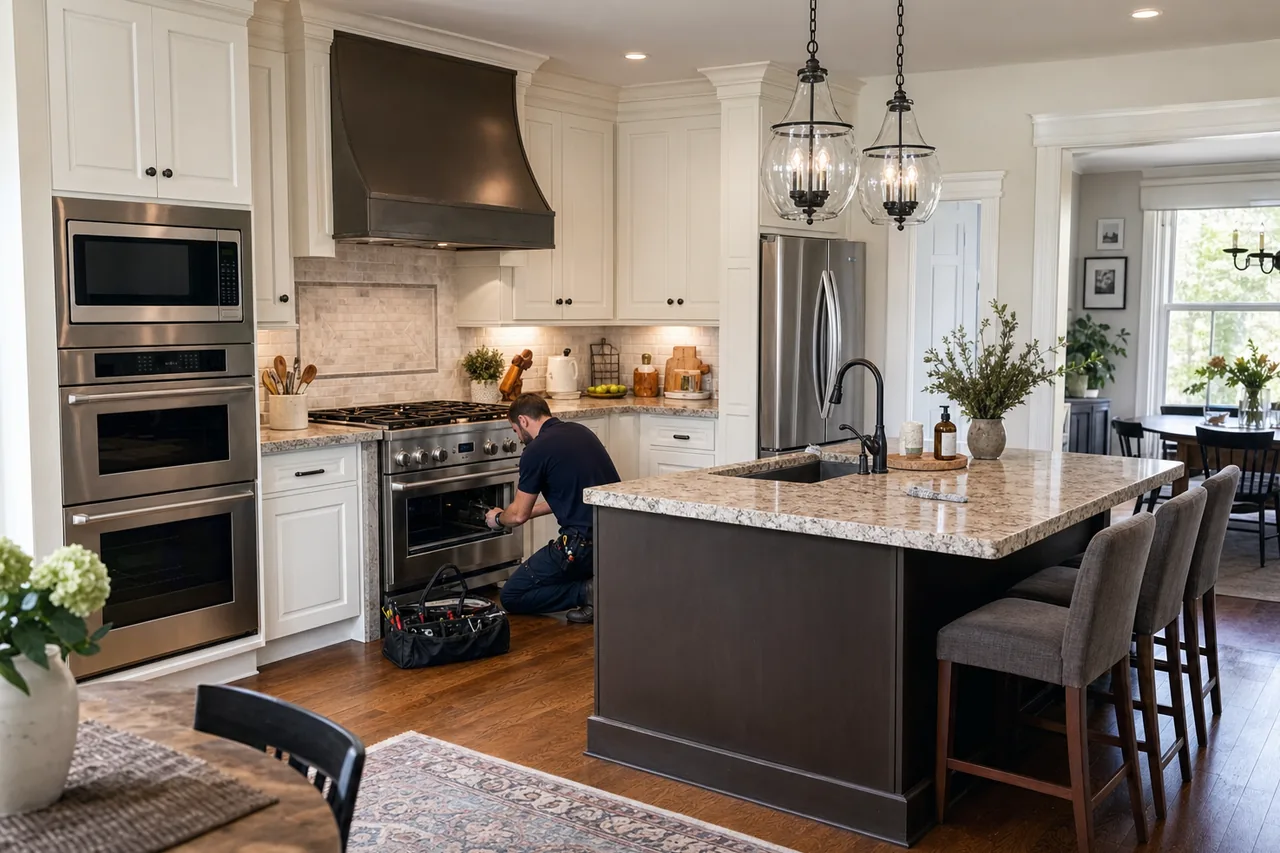 A luxury kitchen with built-in stainless appliances up close