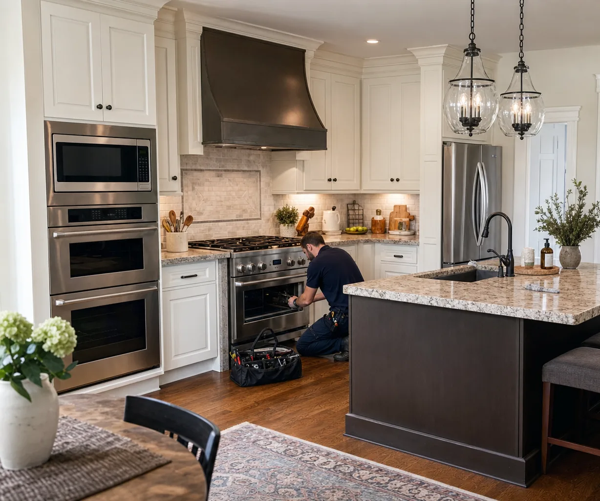 A luxury kitchen with built-in stainless appliances on a same-day visit